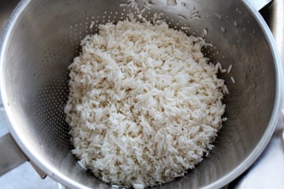 arroz glutinoso después de remojar